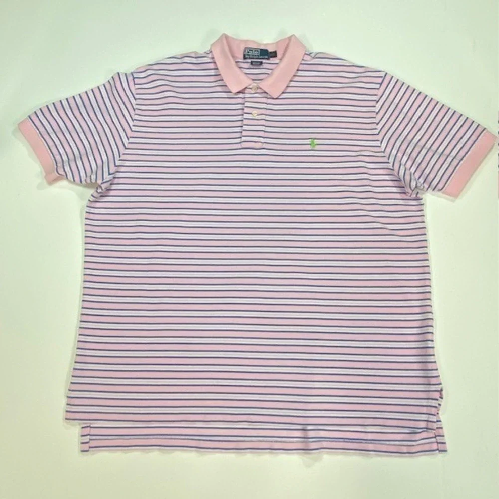Polo Ralph‎ Lauren Striped Pink Blue Short Sleeve Polo Shirt Men's XXL